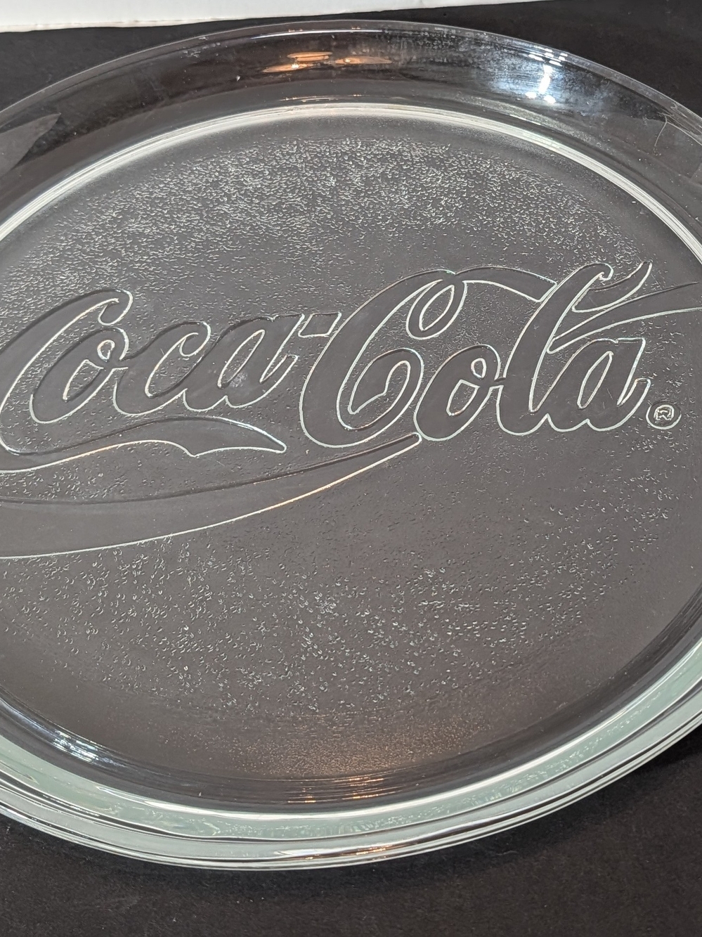 Coca Cola Clear Glass Serving Platter Cake Plate w/Textured Bottom 13" diameter
